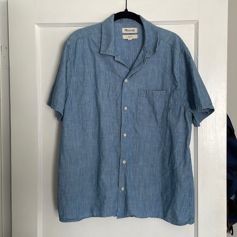 Madewell blue pin stripe short sleeve button down